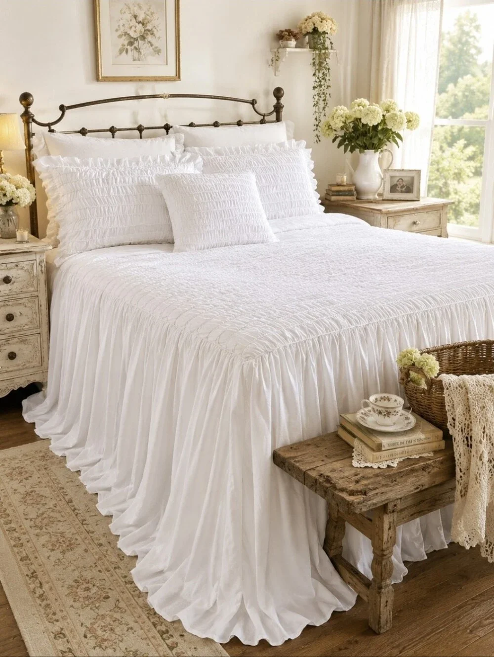 Shabby Chic® Romantic White Queen Bedding Set Bedspread Shams Pillow Cover